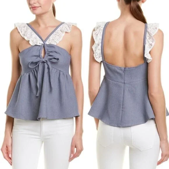 Line + Dot ciel top ruffle strap tie front flowy tank top XS - Picture 11 of 11